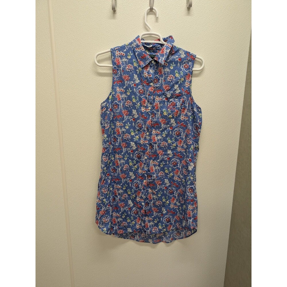 Lauren Ralph Lauren Women's Floral Ruffle Neck Cotton Dress Crest Blue
